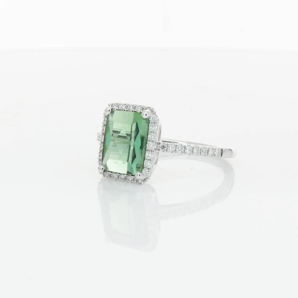 18ct White Gold Green Tourmaline & Diamond Ring