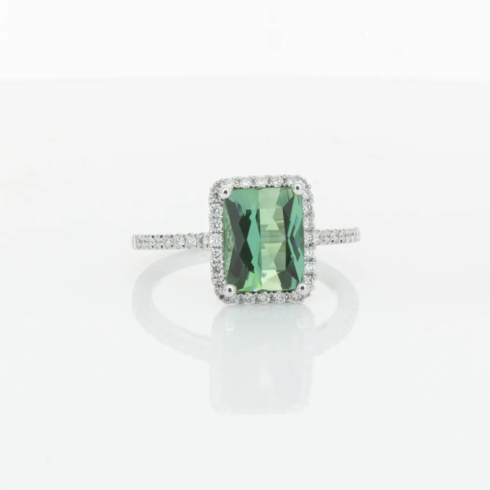 18ct White Gold Green Tourmaline & Diamond Ring