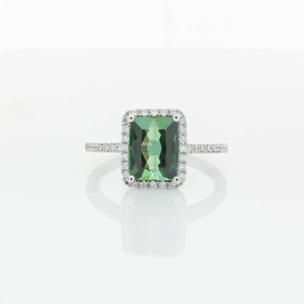 18ct White Gold Green Tourmaline & Diamond Ring