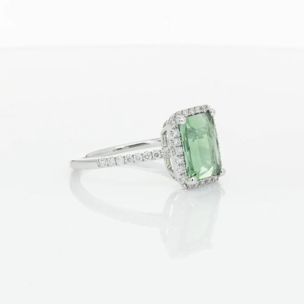 18ct White Gold Green Tourmaline & Diamond Ring