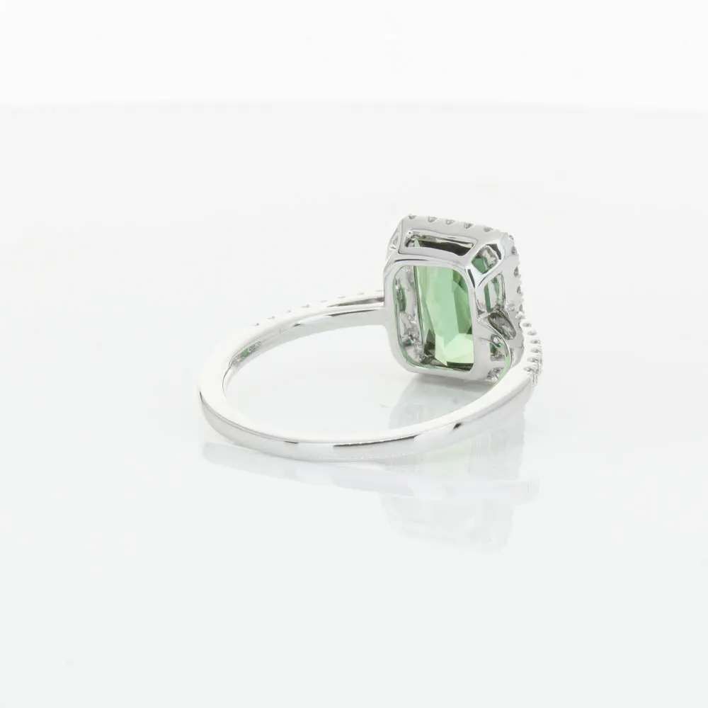 18ct White Gold Green Tourmaline & Diamond Ring