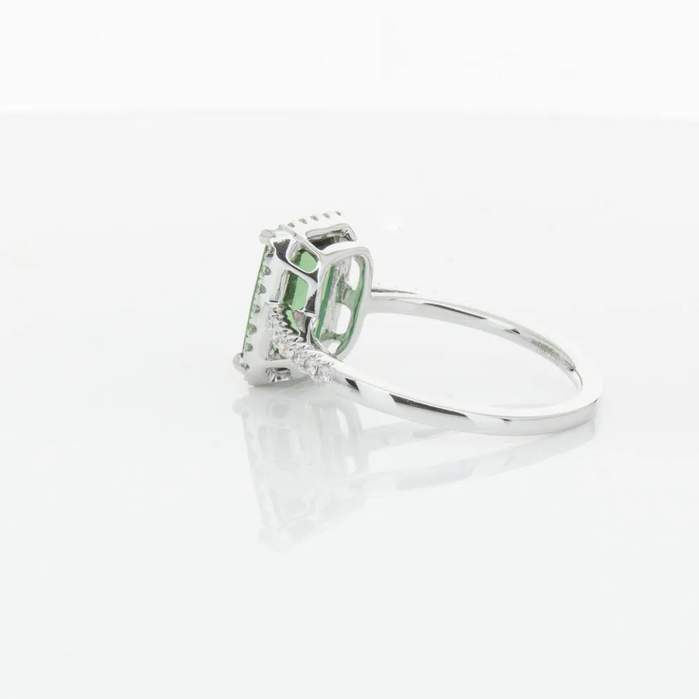 18ct White Gold Green Tourmaline & Diamond Ring