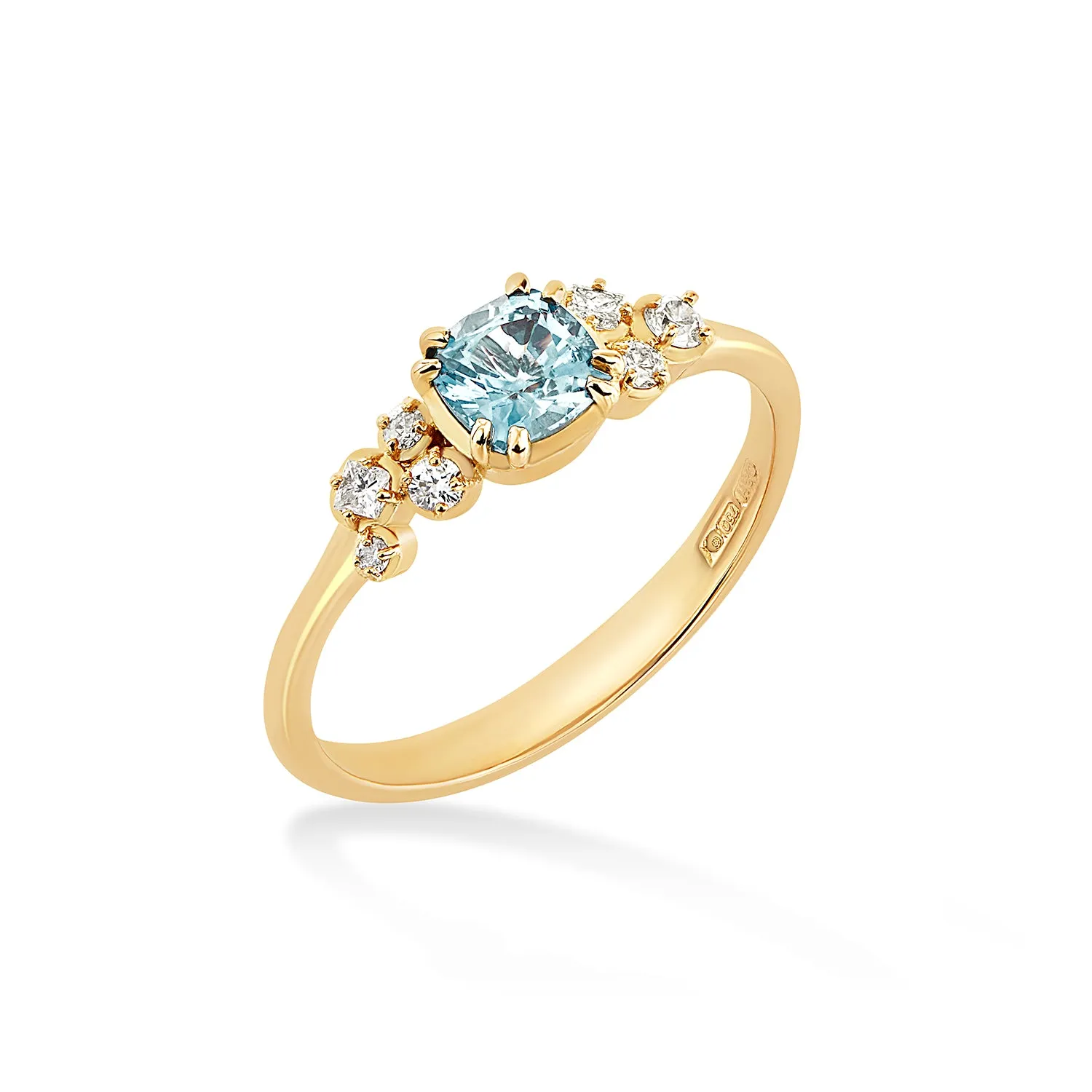 18k 5mm Cushion Aquamarine & Diamond Stargazer Ring