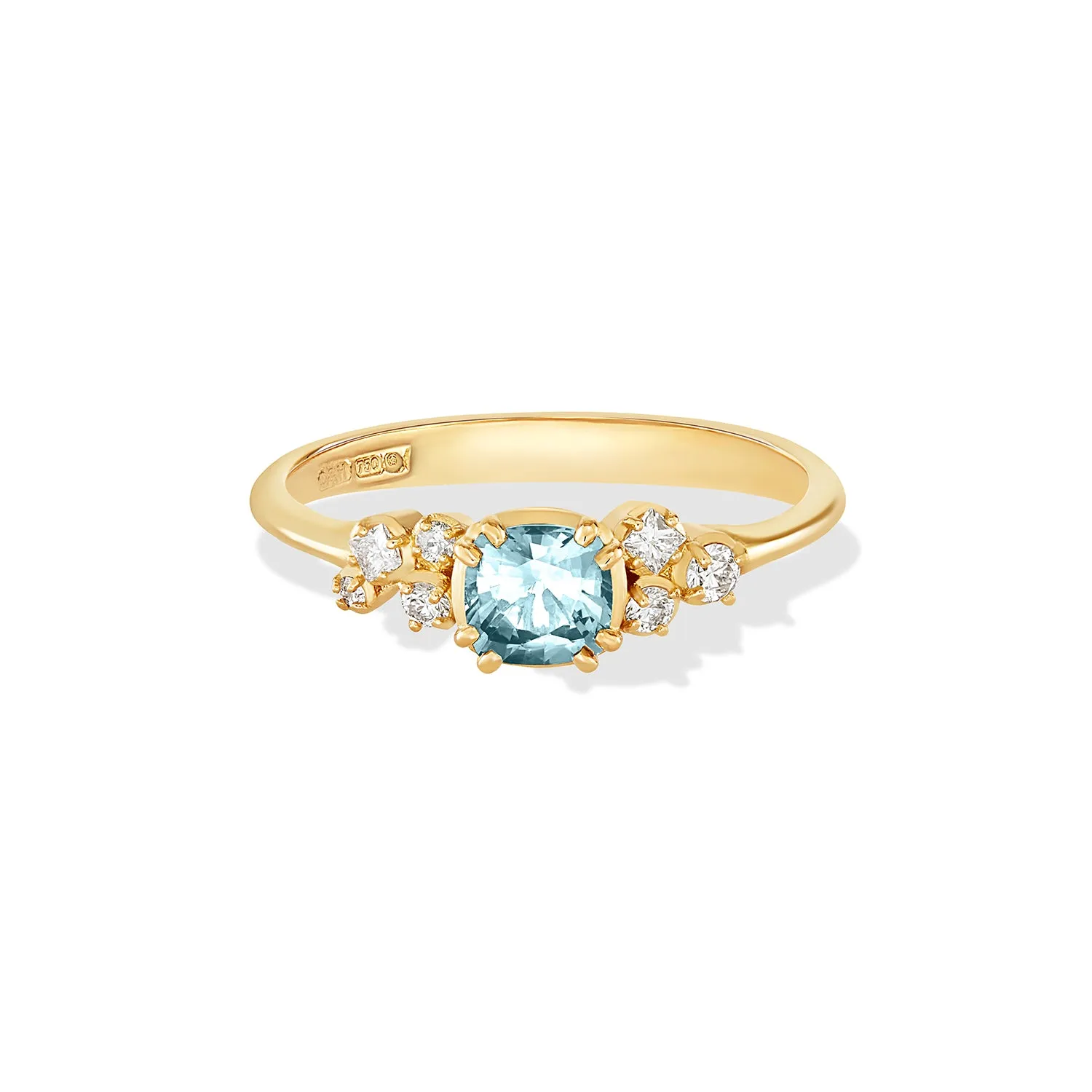 18k 5mm Cushion Aquamarine & Diamond Stargazer Ring