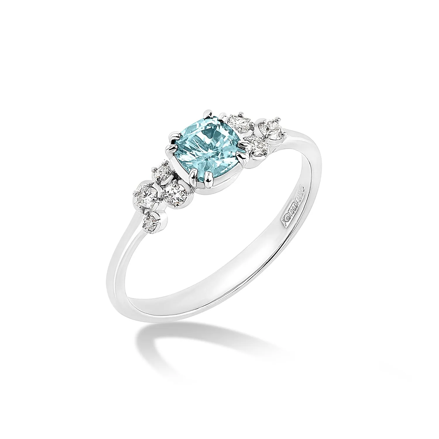 18k 5mm Cushion Aquamarine & Diamond Stargazer Ring