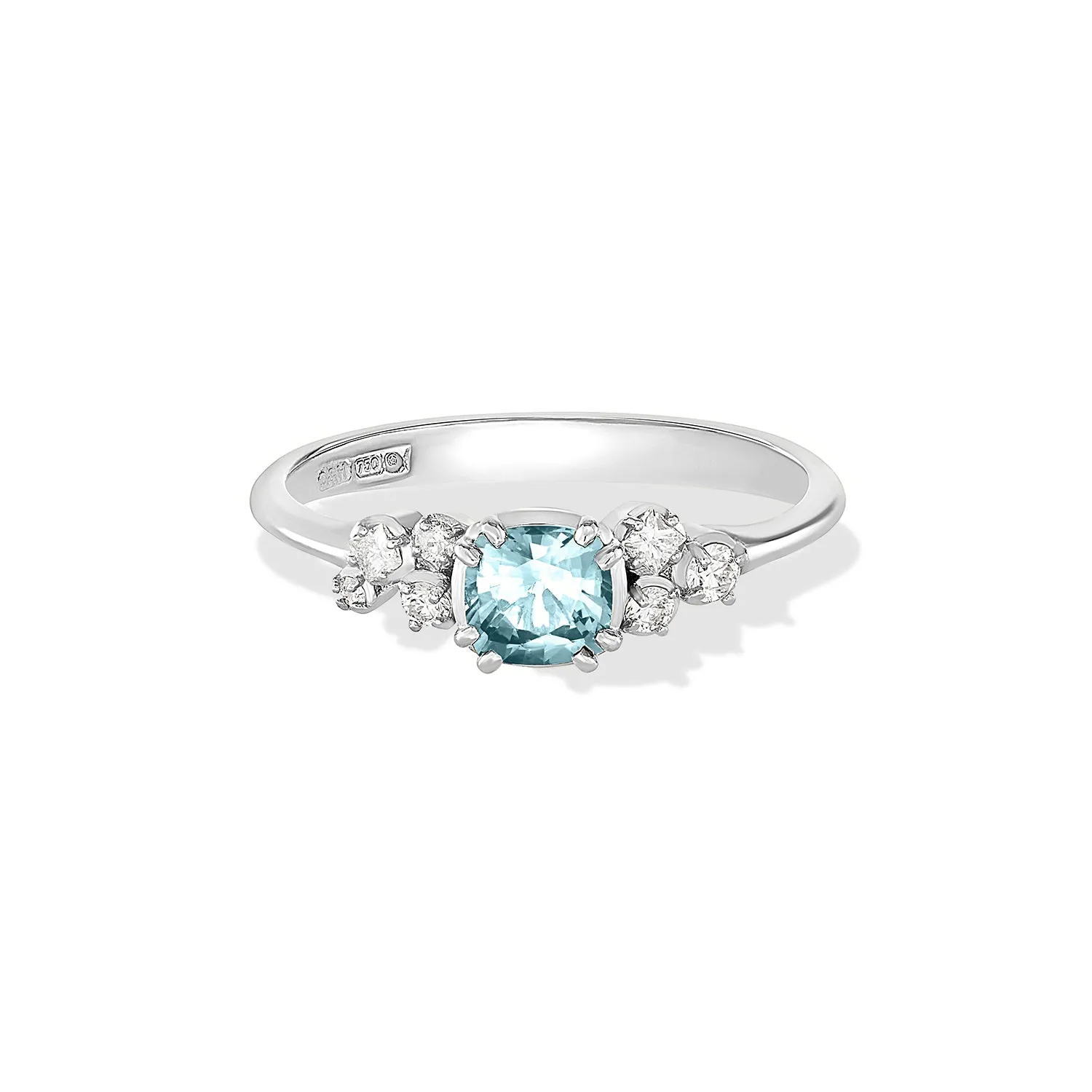 18k 5mm Cushion Aquamarine & Diamond Stargazer Ring