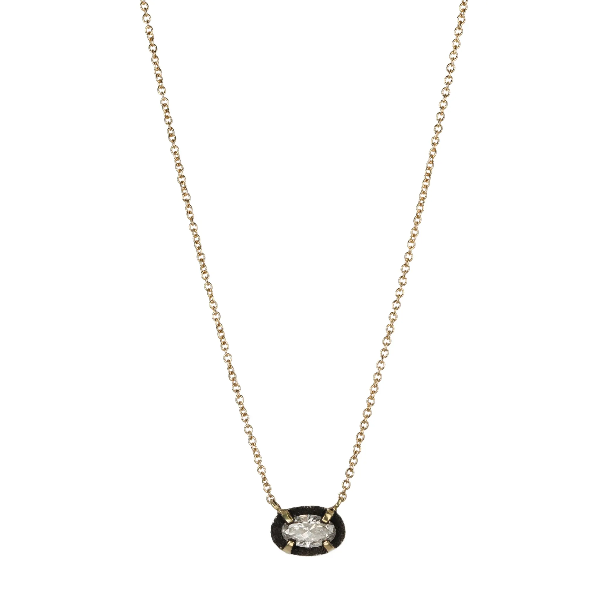 18K Gold Blackened Prong-Set Oval Diamond Necklace