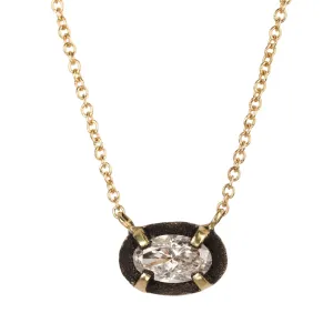 18K Gold Blackened Prong-Set Oval Diamond Necklace