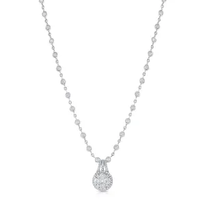 18k White Gold Diamond Station Pendant Necklace