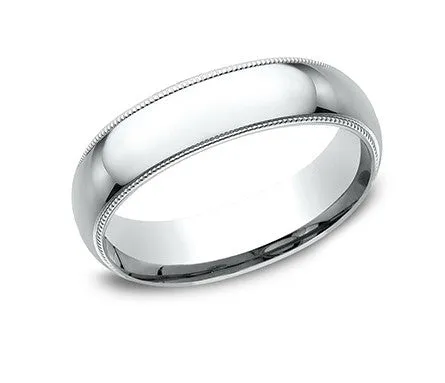 18K White Gold Men's Designer Wedding Ring, Milgrain Edges | 4mm