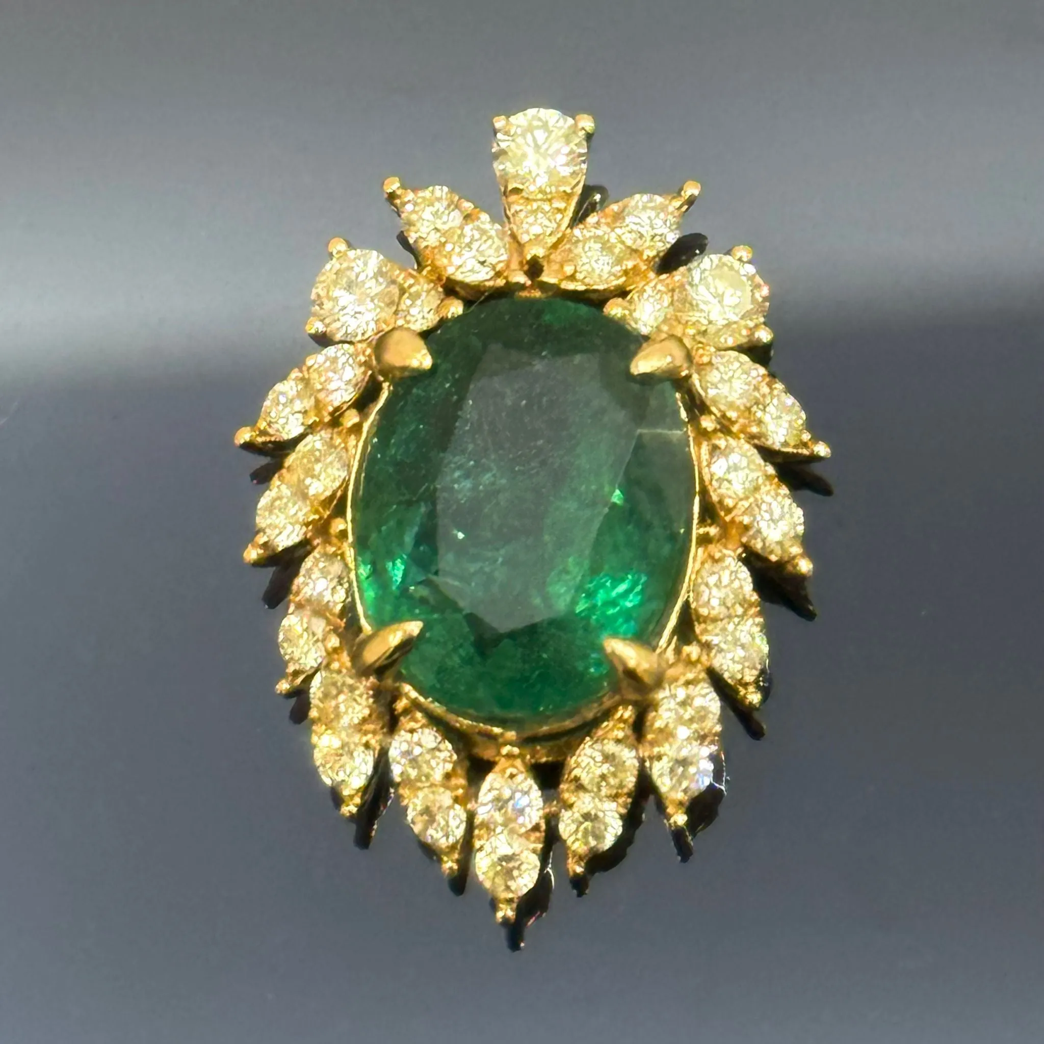 18KYG Emerald and Diamond Pendant