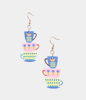 1960s Retro Teacups & Saucers Drop Earrings