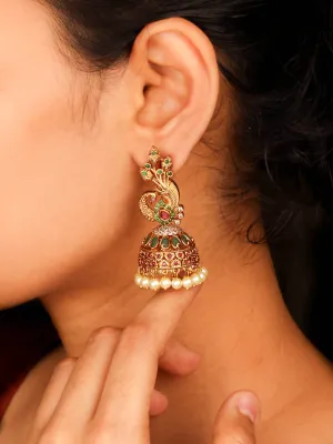 24K Gold Plated South Indian Antique Gold Peacock Leaf Design Earring