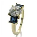 3 Stone 1.5 Round Center Sapphire Princess Cubic Zirconia Cz Ring