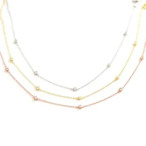 5 Bezel CZ 925 Sterling Silver 33 7cm Choker Necklace Chain