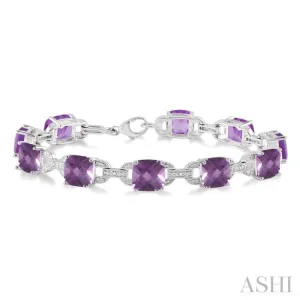 7x7 mm Cushion Cut Amethyst and 1/20 Ctw Round Cut Diamond Fashion Bracelet in Sterling Silver