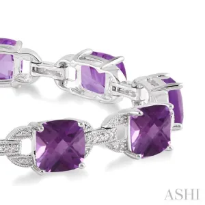 7x7 mm Cushion Cut Amethyst and 1/20 Ctw Round Cut Diamond Fashion Bracelet in Sterling Silver