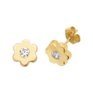 9ct Yellow Gold Flower Zirconia Stud Earrings ES312