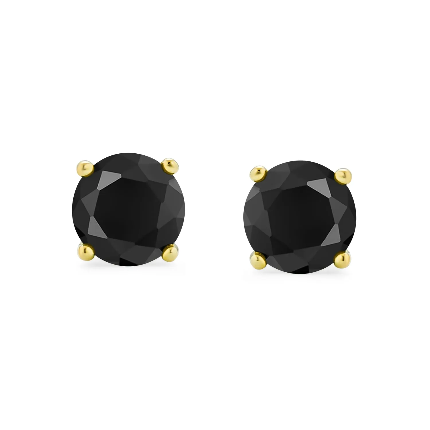 AAA CZ Stud Earrings Black Round Solitaire for Men 14K Gold Sterling Silver