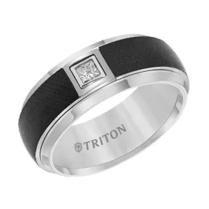 AIKEN Tungsten Ring with Black Center and .17 ct Square Diamond Setting by Triton Rings - 8mm