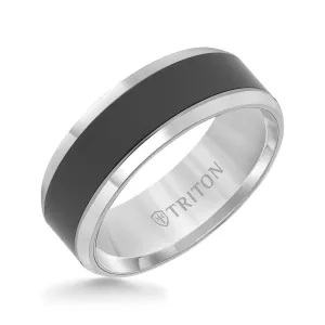 ALGERNON Tungsten Wedding Band with Polished Beveled Edges and Black Ceramic Inlay by Triton Rings - 8 mm