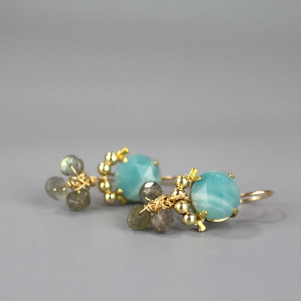 Amazonite Labradorite Clover Earrings