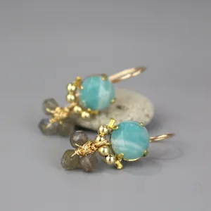 Amazonite Labradorite Clover Earrings