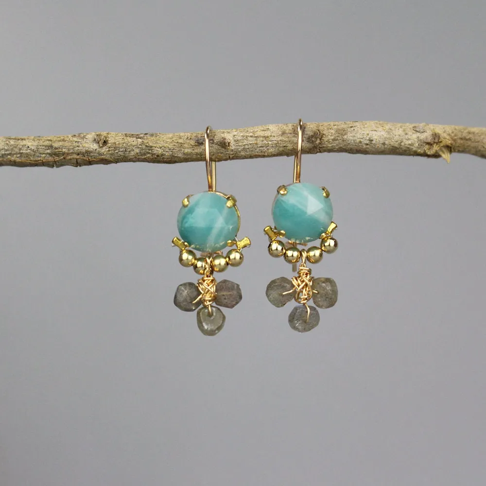 Amazonite Labradorite Clover Earrings