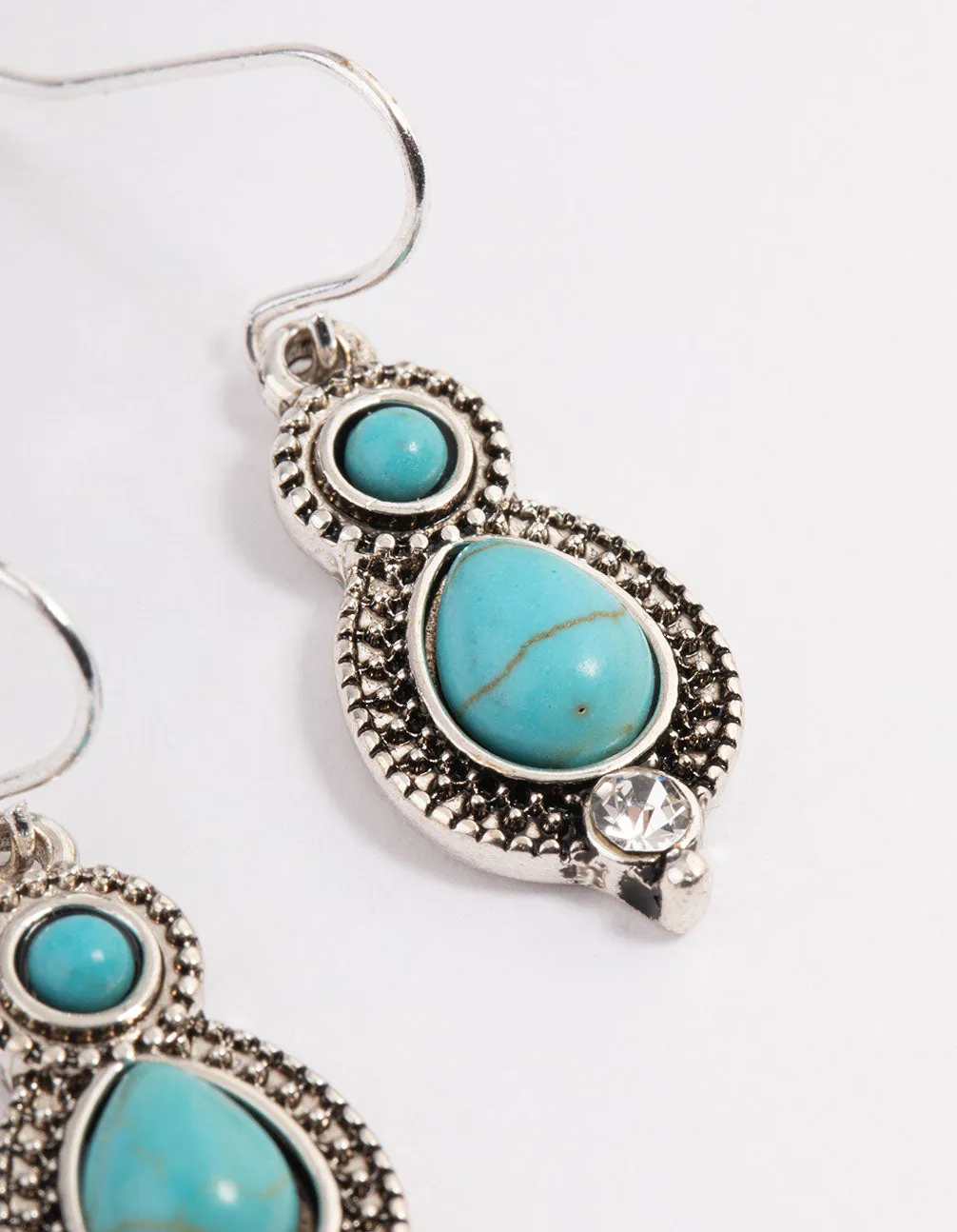 Antique Silver Cabochon Drop Earrings