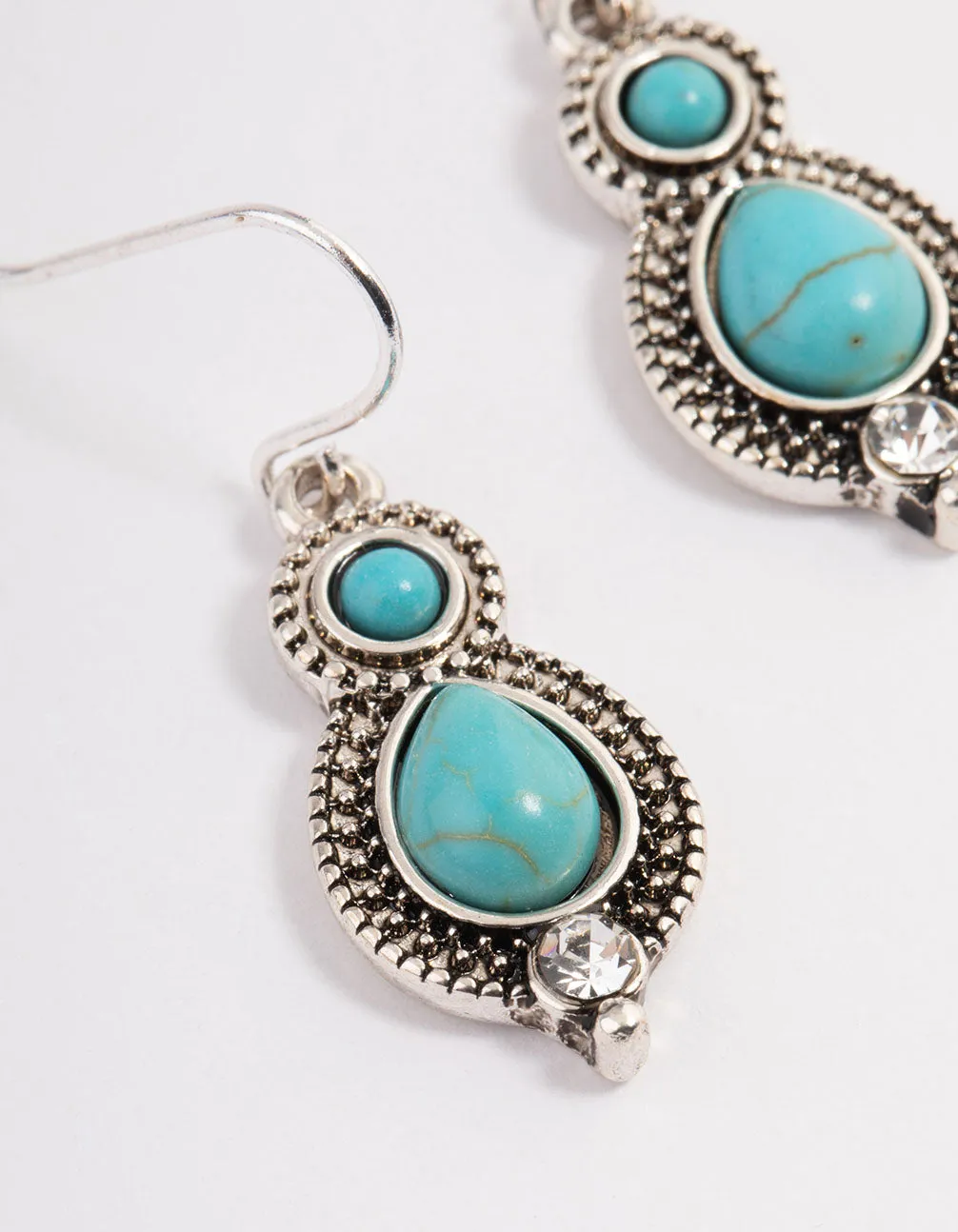 Antique Silver Cabochon Drop Earrings