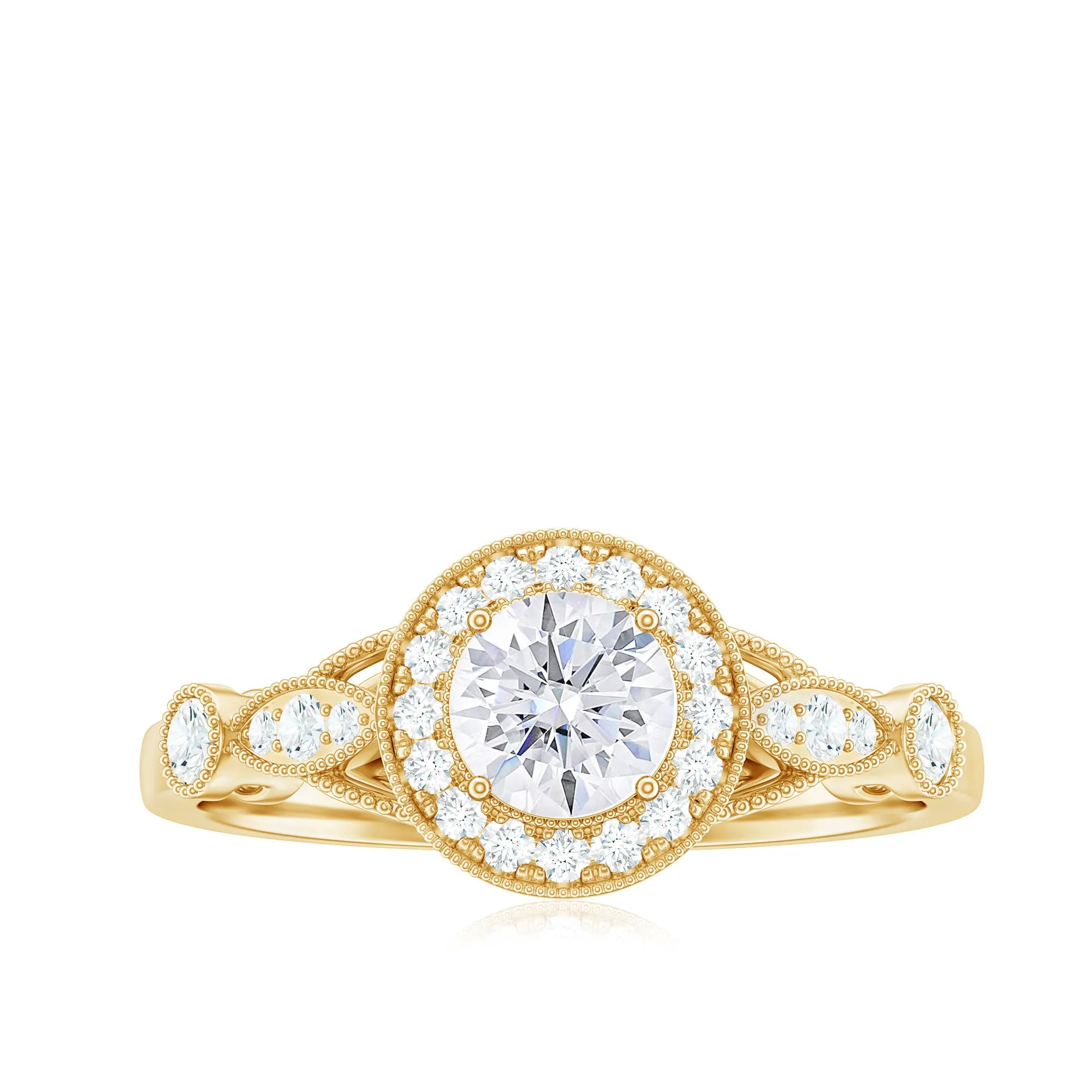 Antique Zircon Engagement Ring with Milgrain Gold