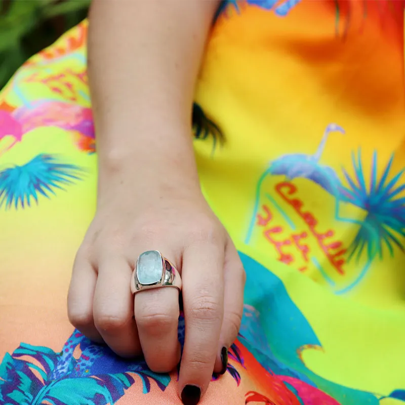 Aquamarine Silver Statement Ring