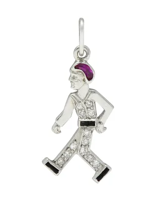 Art Deco Ruby Diamond Onyx Platinum Vintage Man Charm