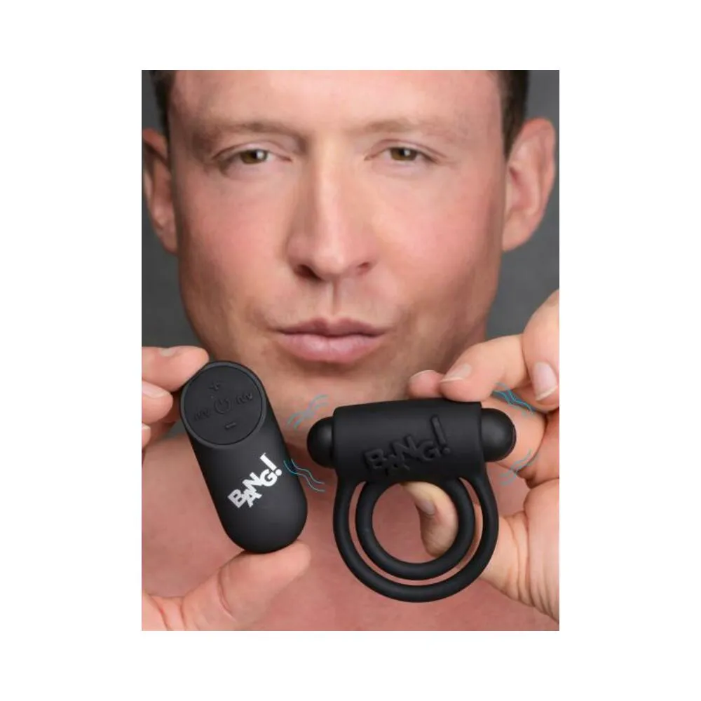 Bang! Vibrating Cock Ring & Bullet w/Remote Control - Black