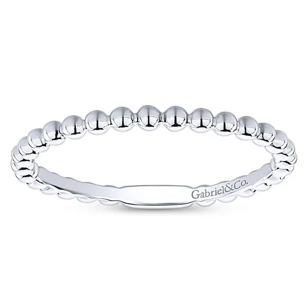 Beaded Metal Design Stackable Band 14K White Gold