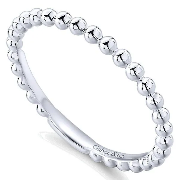 Beaded Metal Design Stackable Band 14K White Gold