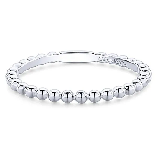 Beaded Metal Design Stackable Band 14K White Gold