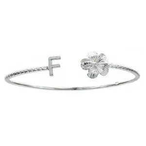 Better Jewelry Personalized Letter & Hibiscus West Indian Bangle .925 Sterling Silver