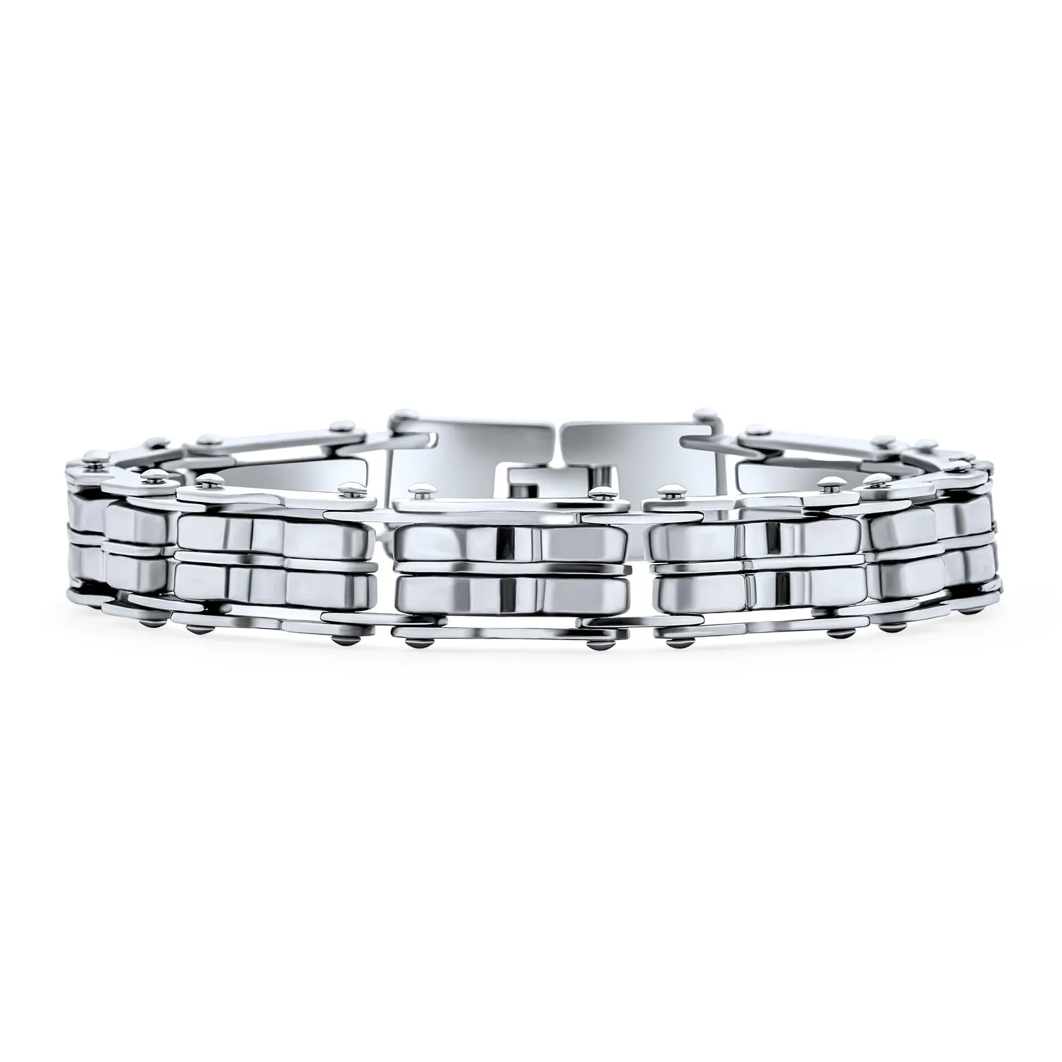 Biker Mechanic Chain Link Bracelet for Men - Silver Tone Stainless Steel