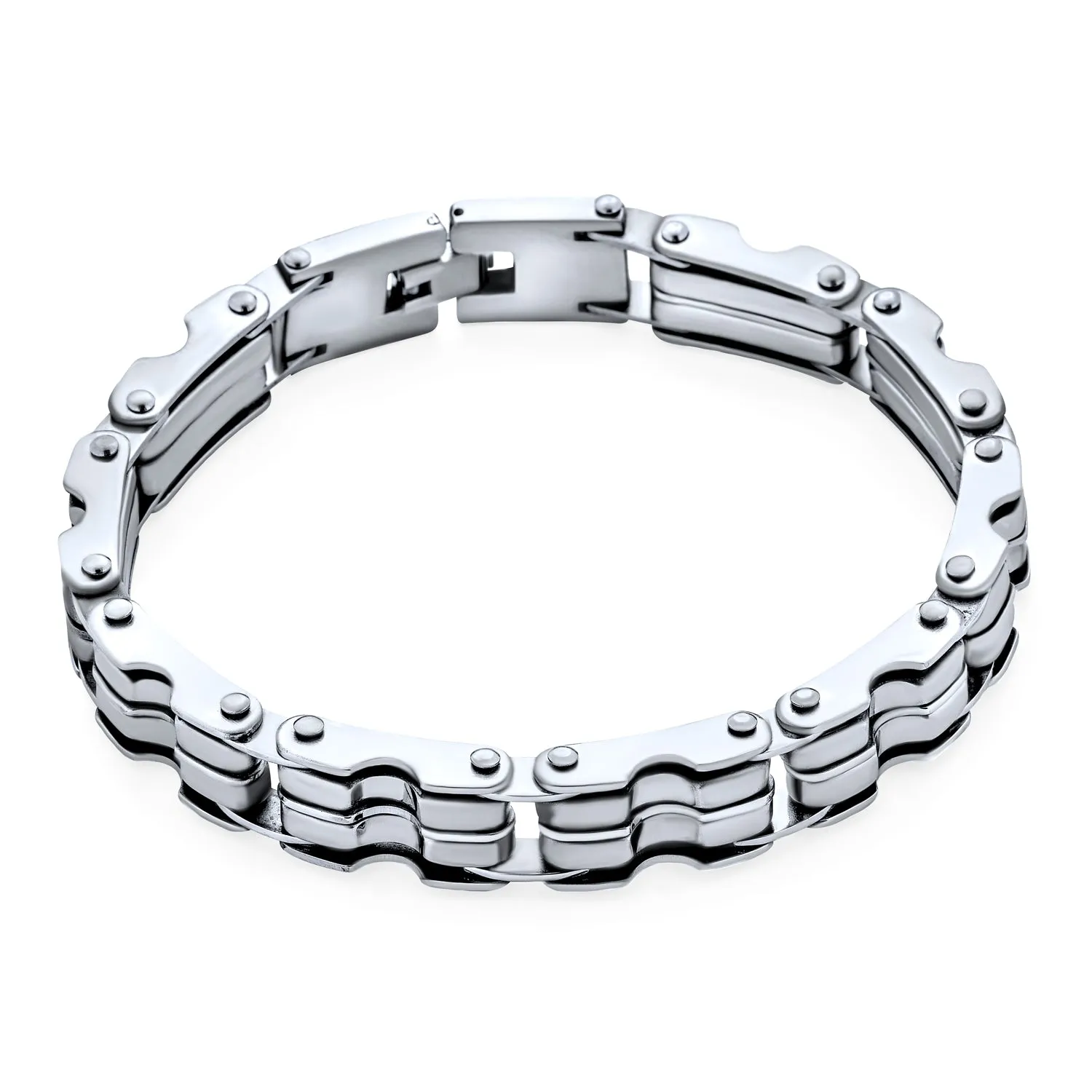 Biker Mechanic Chain Link Bracelet for Men - Silver Tone Stainless Steel