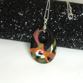 Black & Orange  Fair Trade Oval Pendant Necklace