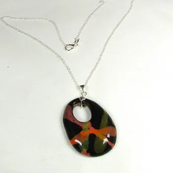 Black & Orange  Fair Trade Oval Pendant Necklace