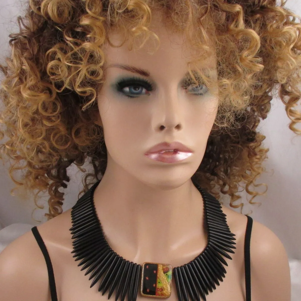 Black Collar Stick Bead Necklace