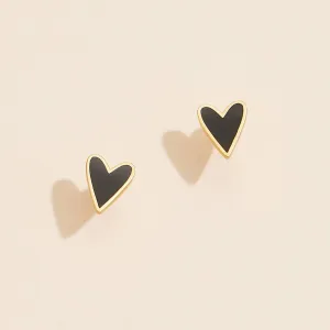 Black Enamel Heart 18K Gold Dip