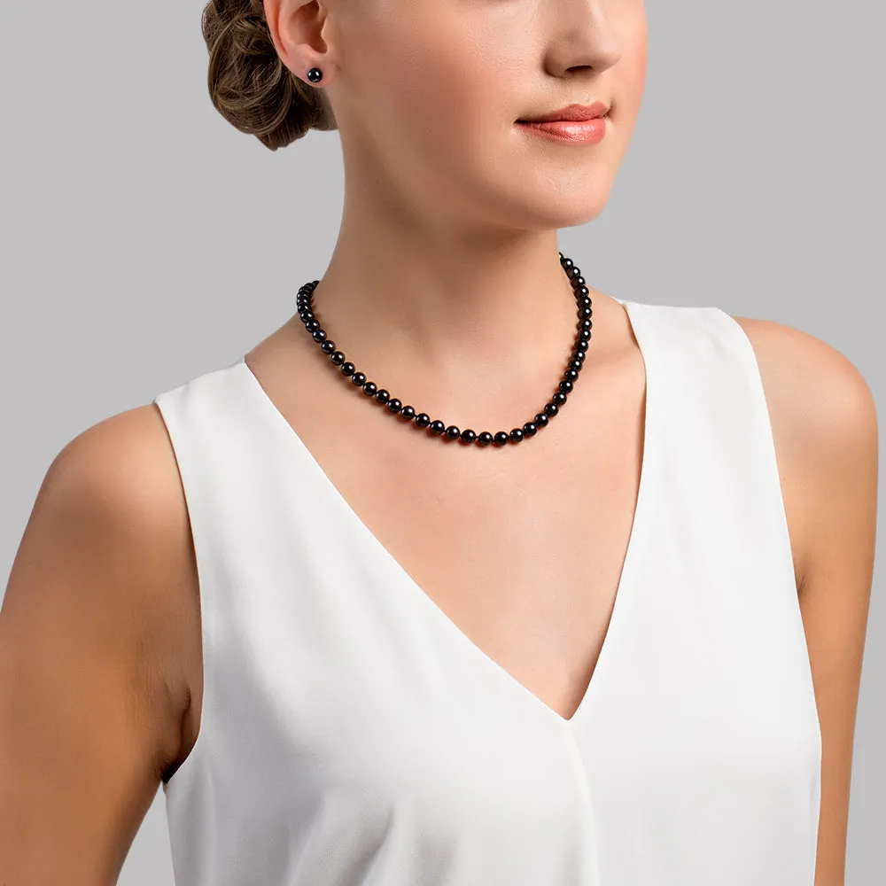 Black Japanese Akoya Pearl Necklace, 6.5-7.0mm - AAA Quality