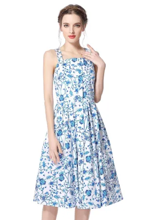 Blue and Beautiful Porcelain Strap Dress with Pockets