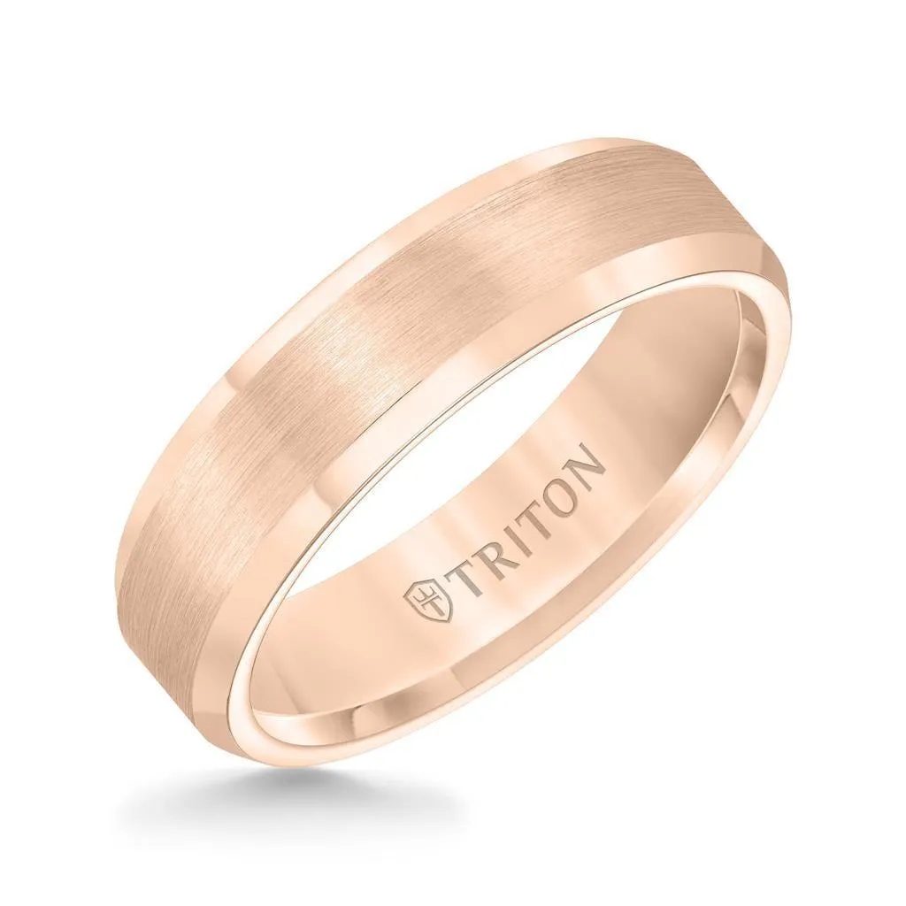 BOCELLI Bevel Edge Rose Tungsten Carbide Comfort Fit Band with Satin Center and Bright Bevels by Triton Rings - 6mm