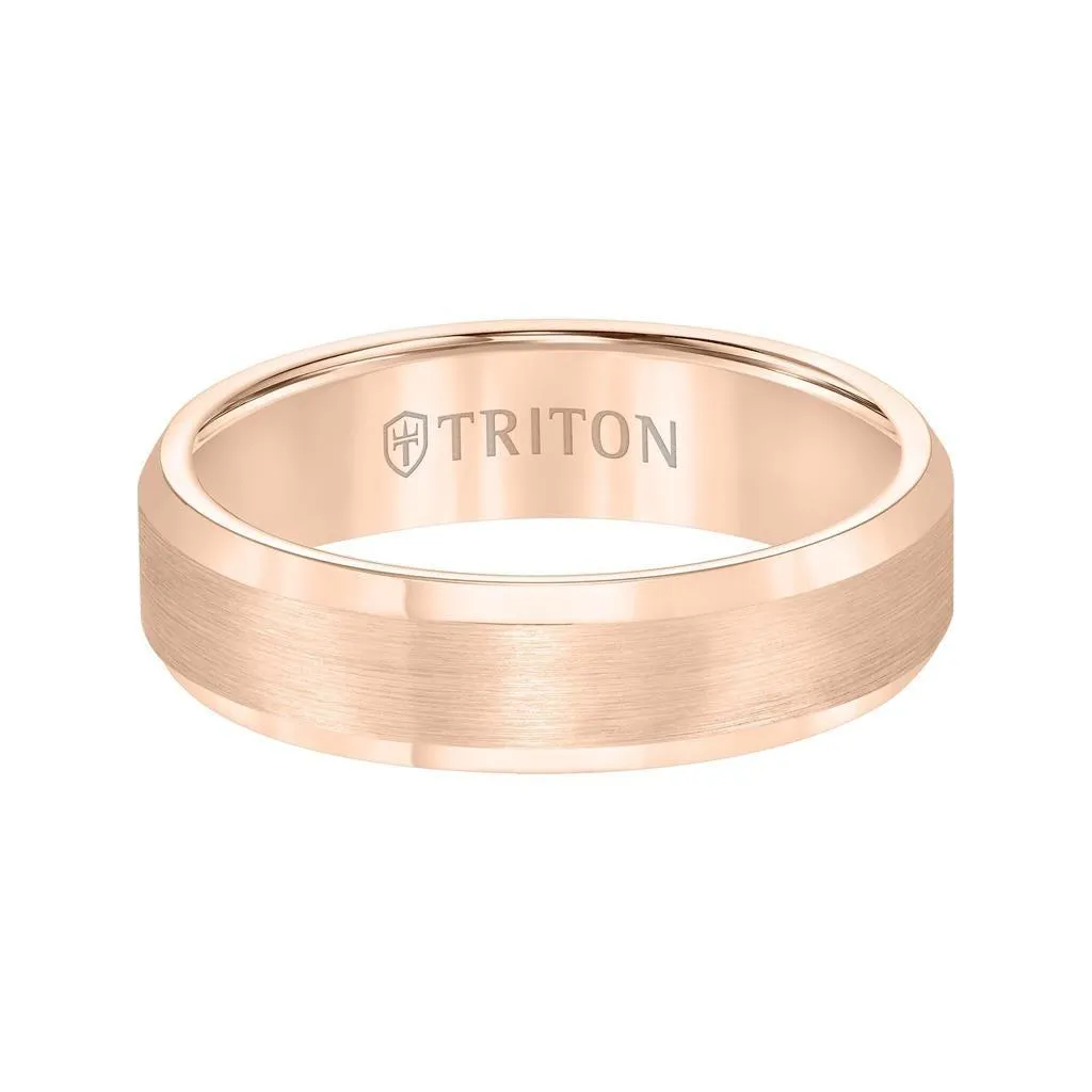 BOCELLI Bevel Edge Rose Tungsten Carbide Comfort Fit Band with Satin Center and Bright Bevels by Triton Rings - 6mm