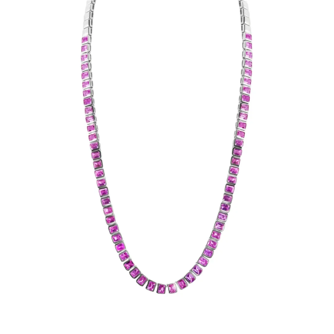 Bold Bezel Set Pink Sapphire Tennis Necklace