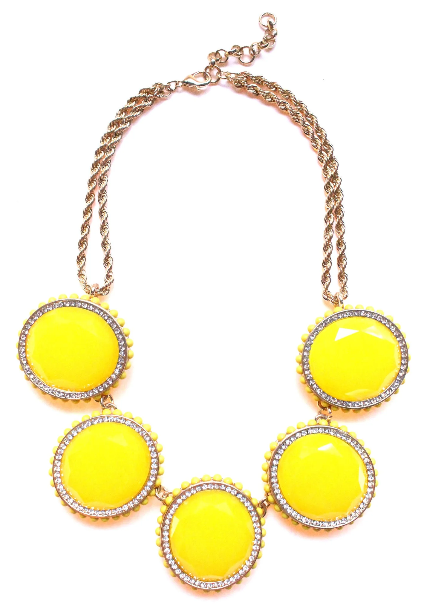 Bold Oval Gem Statement Necklace- Yellow